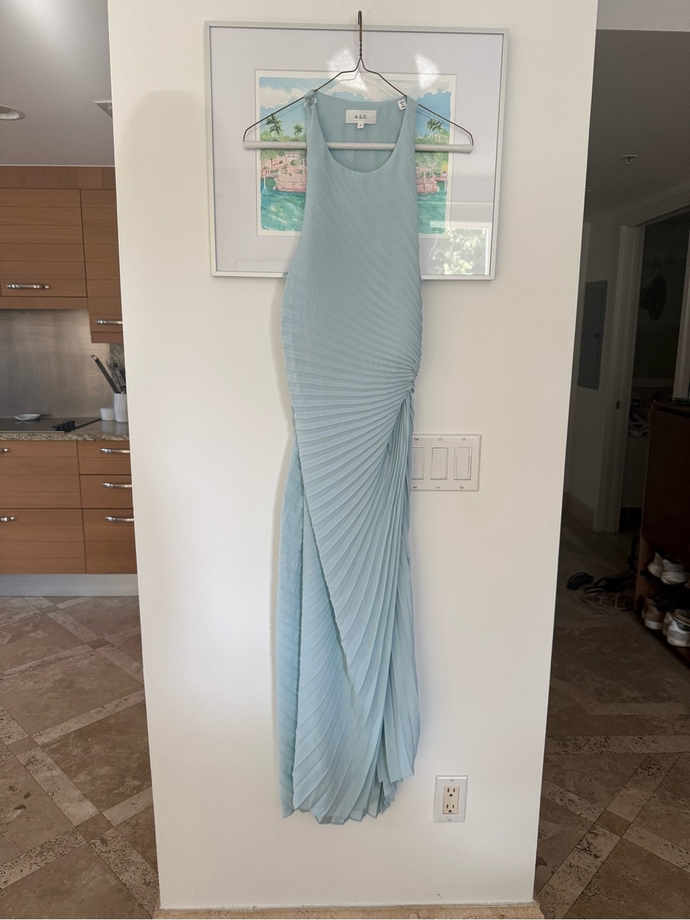 A.L.C. Cascade Pleated Dress Light Blue - Picture 2 of 4